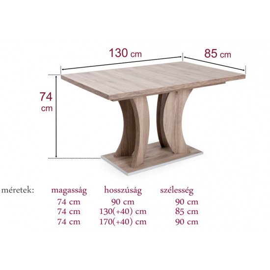Bella asztal 170 cm