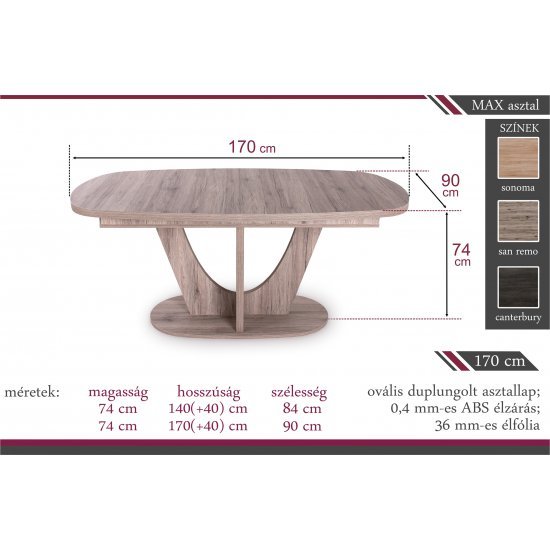 Max asztal 170 cm