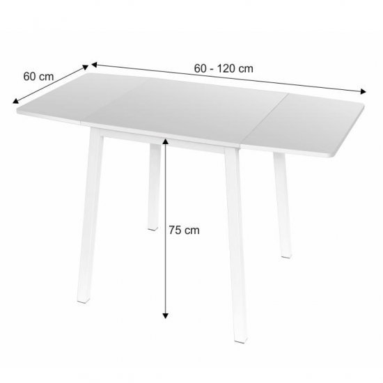 MAURO Étkezőasztal, MDF fóliázott/fém, fehér, 60-120x60 cm