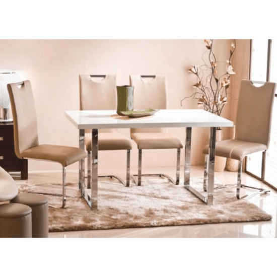 TALOS Étkezőasztal, fehér HG + króm, 130x80 cm