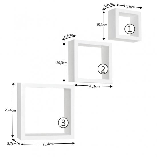 KVADRO Polcok, 3 db, fehér New DR-WS-6103