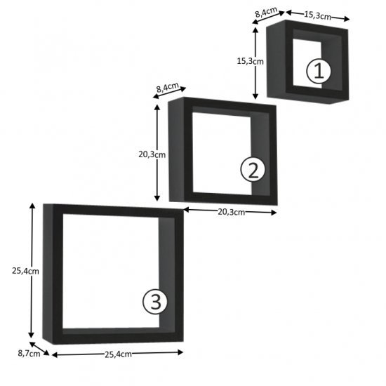 KVADRO Polc készlet, 3 darab, fekete NEW