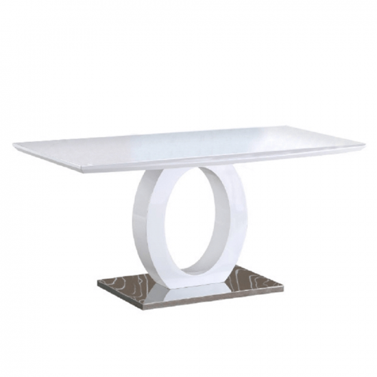ZARNI Étkezőasztal, fehér magas fény/acél, 150x80 cm