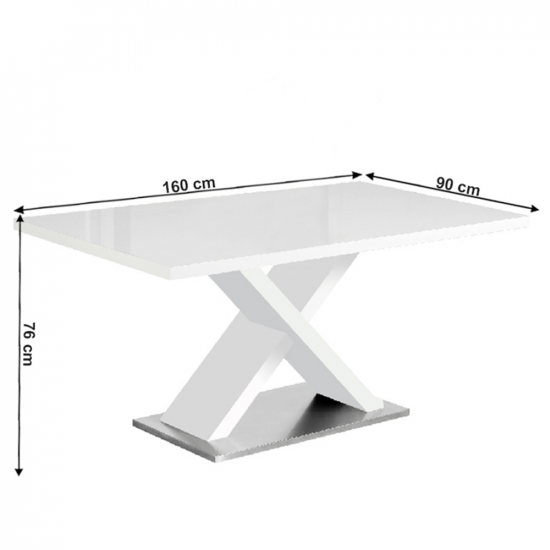 FARNEL Étkezőasztal, fehér magasfényű HG, 160x90 cm