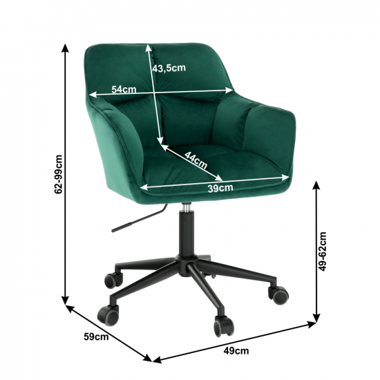 HAGRID Irodai szék, smaragd selymes szövet/fém