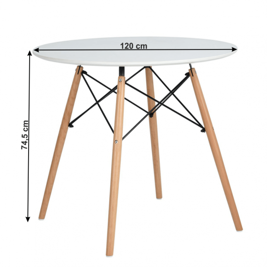 DEMIN Étkezőasztal, fehér/matt/bükk, átmérő 120 cm