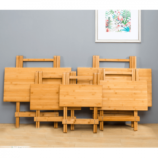 DENICE Asztal, natúr bambusz, 58x58 cm