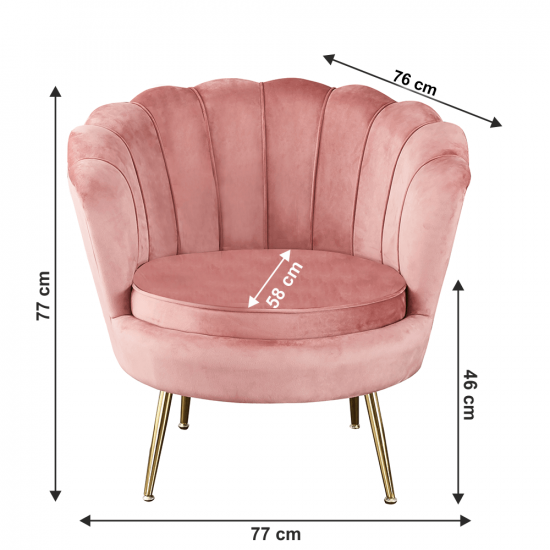 NOBLIN Fotel Art-deco stílusban, rózsaszín Velvet anyag/gold króm-arany