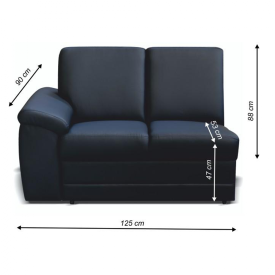 BITER 2-személyes kanapé támasztékkal, textilbőr fekete, balos 2 1B