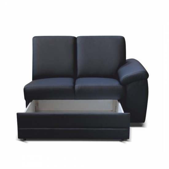 BITER 2- személyes kanapé támasztékokkal és rakodótérrel, textilbőr fekete, jobbos 2 1B ZS