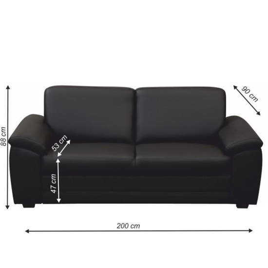 BITER 3- személyes kanapé támasztékokkal, textilbőr fekete