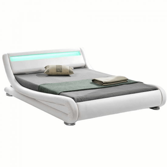 FILIDA Modern ágy RGB LED világítással, fehér, 160x200