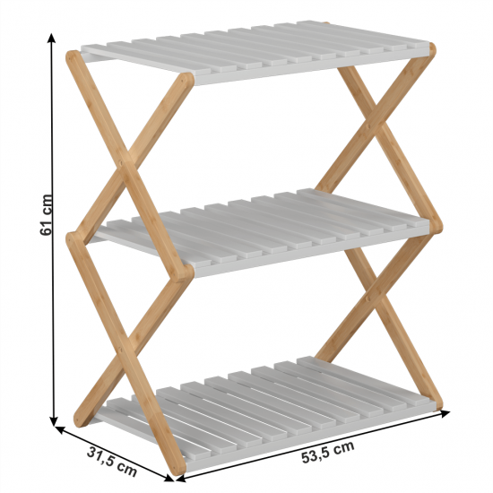 PEORIA 3 polcos állvány, természetes bambusz/fehér TYP 2