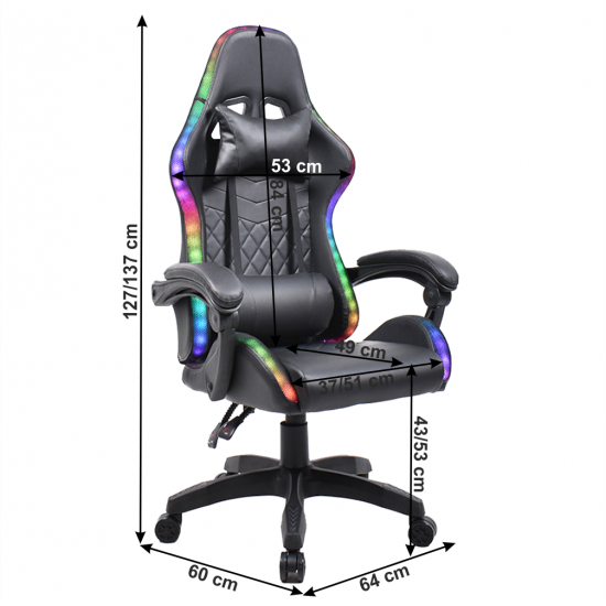 MAFIRO Irodai/gamer szék RGB LED háttérvilágítással, fekete