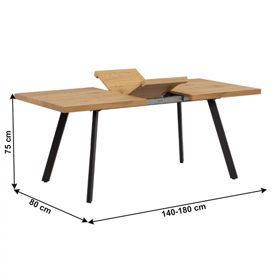 AKAIKO Étkezőasztal, összecsukható, tölgy/fém, 140-180x80 cm