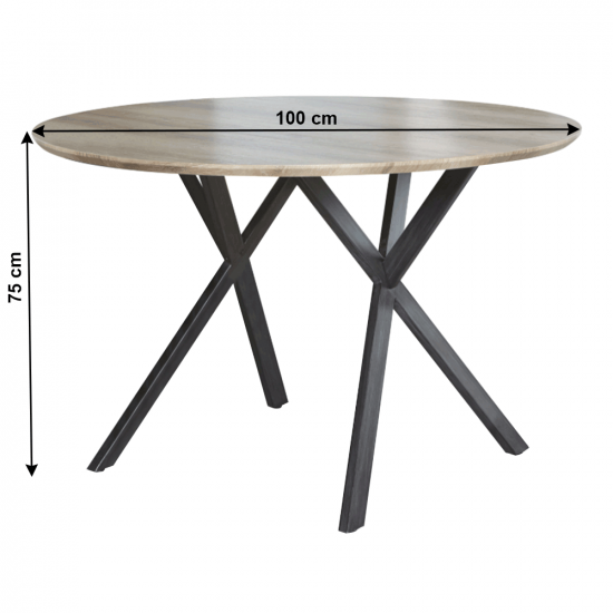 AKTON Étkezőasztal, szürke tölgy/fekete, átmérő 100 cm