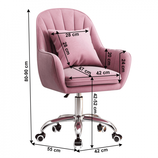 KLIAN Irodai szék, rózsaszín Velvet szövet/króm