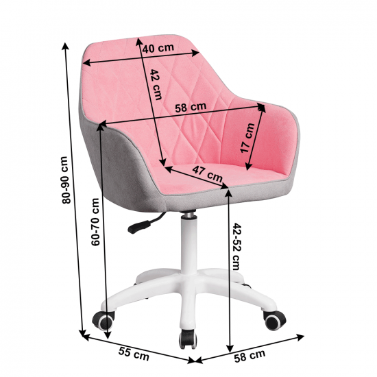 SANTY Irodai szék, szövet rózsaszín/szürke/fehér