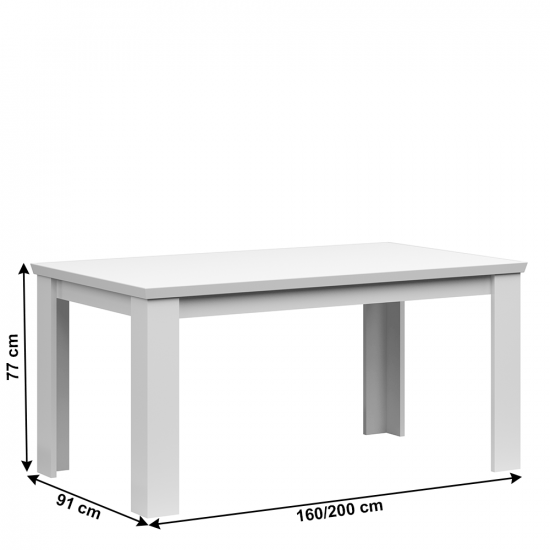 ARYAN Szétnyitható étkezőasztal, fehér, 160-200x91 cm