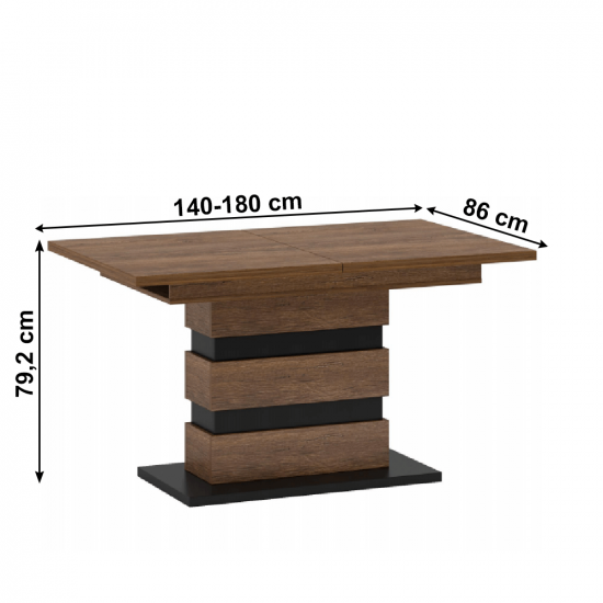 DELIS Széthúzható étkezőasztal, bolzano tölgy/fekete, 140-180x86 cm S