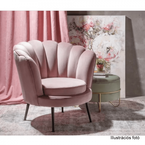 NOBLIN Fotel Art-deco stílusban, rózsaszín Velvet anyag/gold króm-arany NEW