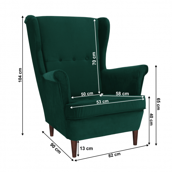 RUFINO Füles fotel, zöld/dió 2 NEW