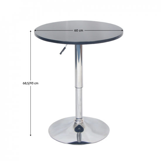 BRANY Bárasztal, magasság állítással, króm/ fekete, átmérő 60 cm 2 NEW