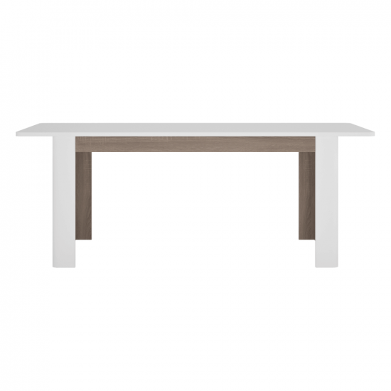 LYNATET Széthúzható étkezőasztal, fehér extra magasfényű HG/sonoma tölgy sötét trufla, 160-200x90 cm TYP 75