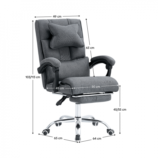 WALDOR Irodai szék kihúzható lábtartóval, szürke/króm