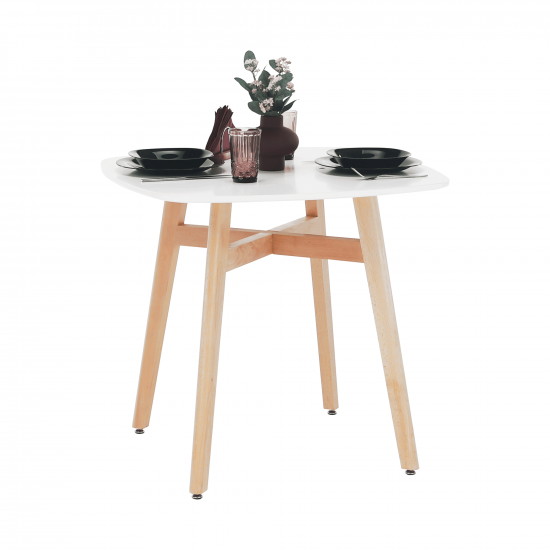DEJAN Étkezőasztal, fehér/természetes fa, 80x80 cm 3 NEW