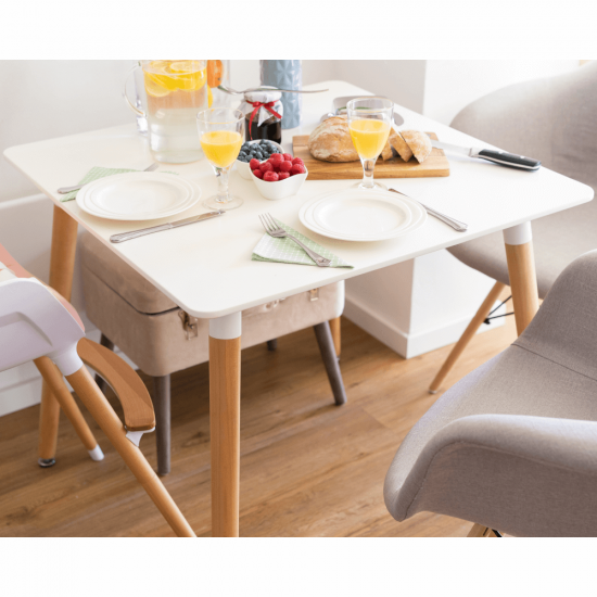 DIDIER Étkezőasztal, fehér/bükk, 70x70 cm 4 NEW