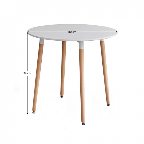 ELCAN Étkezőasztal, fehér/bükk, átmérő 80 cm NEW