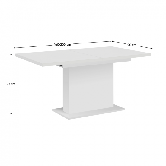 BOBA Kihúzható étkezőasztal, fehér, 160-200x90 cm