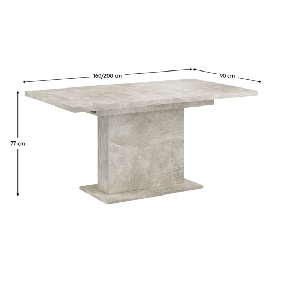 BOBA Kihúzható étkezőasztal, beton, 160-200x90 cm