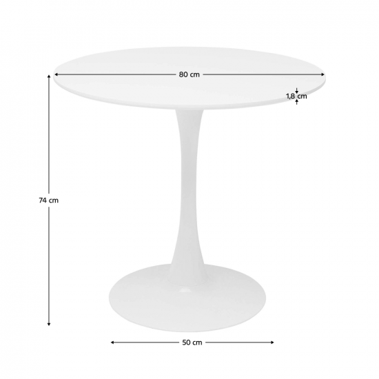 REVENTON Étkezőasztal, kerek, fehér, matt, átmérő 80 cm NEW