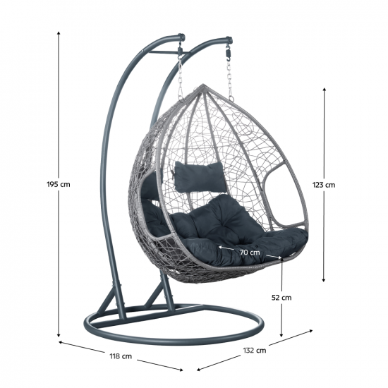 DELIA Dupla függőfotel, szürke