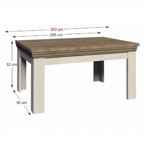ROYAL Étkezőasztal, széthúzható, északi lucfenyő / vad tölgyfa, 160-203x90 cm ST
