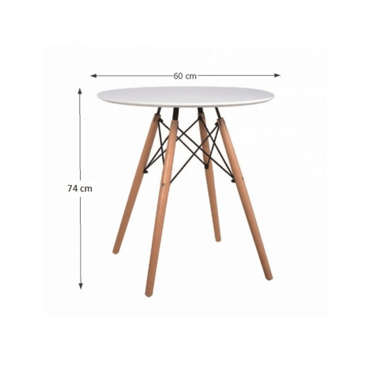 GAMIN Étkezőasztal, fehér/bükk, átmérő 60 cm NEW 60