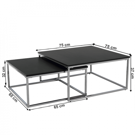 AMIAS Két részes dohányzóasztal szett, fekete/króm