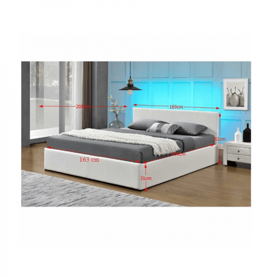JADA Modern francia ágy RGB LED világítással, fehér, 160x200 NEW