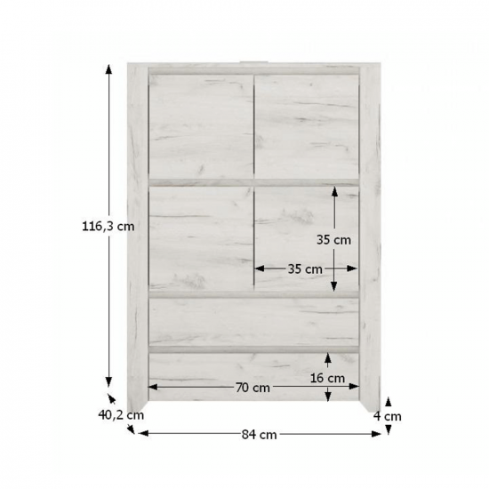 ANGEL Komód typ 33, fehér craft